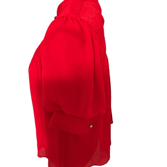 Anthropologie Moulinette Soeurs Colinne Red 3/4 Sleeve Bibbed Button Blouse - 2 - Picture 3 of 13